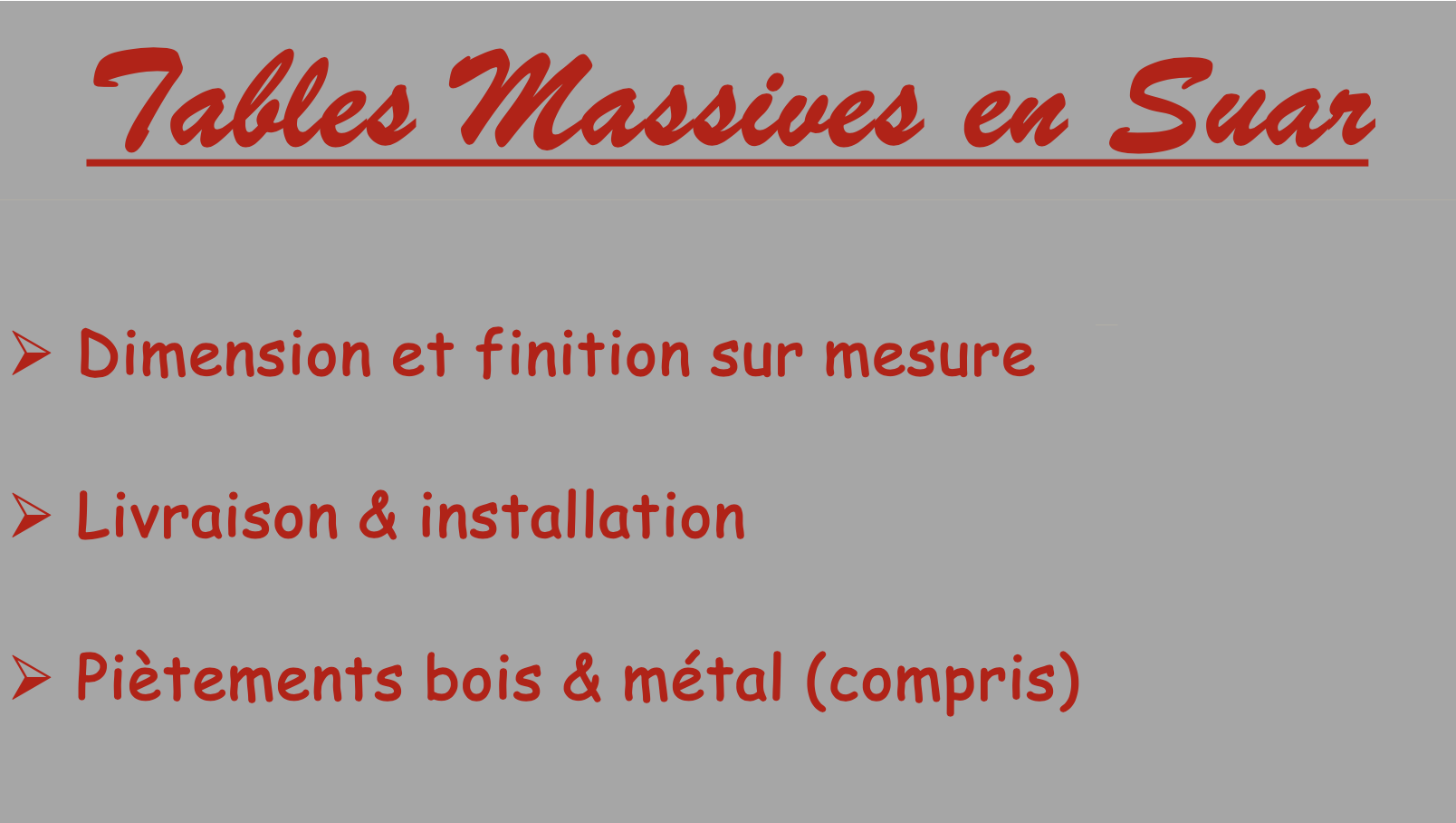 Cataloque tables massives en Suar